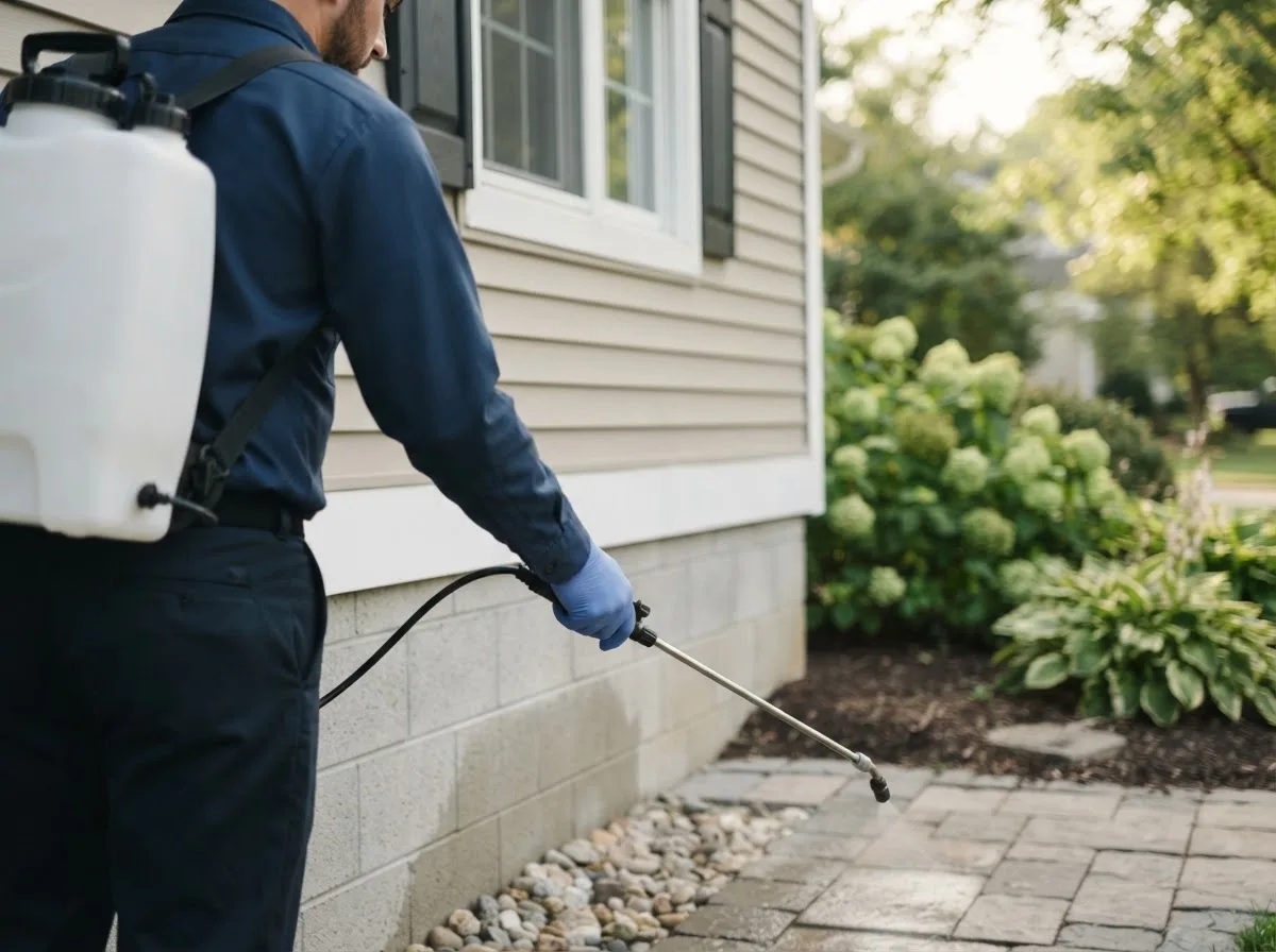 Pest control technician inspecting a home in Lorton, NE